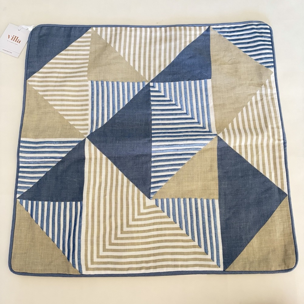 Villa Classic Home Ambrose Blue Natural 22x22 Pillow Cover Pottery‎ Barn Linen